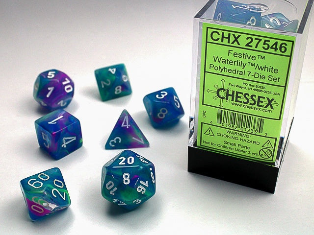 Festive 7-Die Set Waterlily / White Chessex Dice (CHX27546)