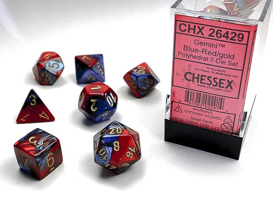 Gemini 7-Die Set Blue-Red / Gold Chessex Dice (CHX26429)