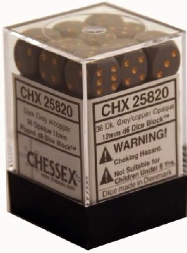 Opaque 36 * D6 Dark Grey / Copper 12mm Chessex Dice (CHX25820)