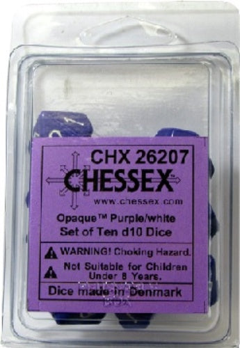 Opaque 10 * D10 Purple / White Chessex Dice (CHX26207)