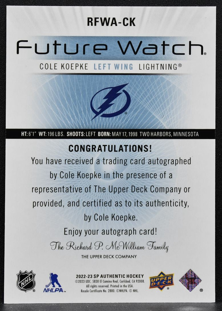 2022-23 SP Authentic 2012-13 Retro Future Watch Koepke Lightning RC Auto 4007
