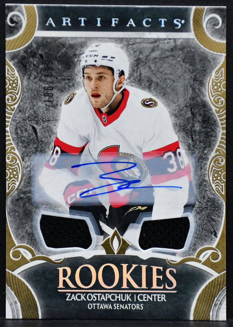 2024-25 UD Artifacts Rookies Gold Auto Materials Zack Ostapchuk Auto /199 Jersey