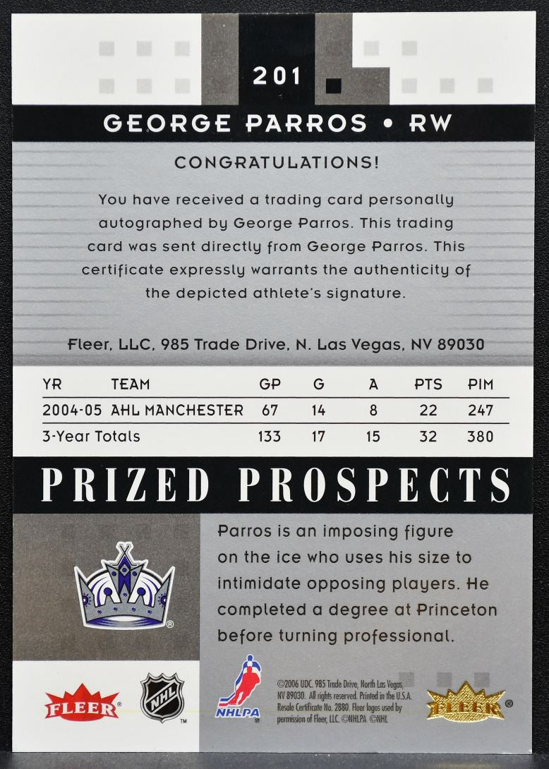 2005-06 Fleer Hot Prospects Prized Auto George Parros Kings RC Auto 534/999 2275