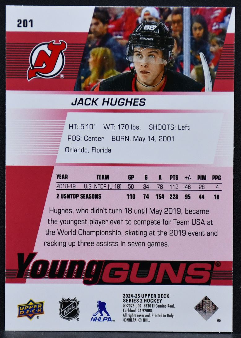 2024-25 UD Series Two Young Guns Renewed Exclusives Jack Hughes 201 088/100