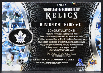 22-23 UD Black Diamond Mine Relics Auston Matthews DMR-AM Maple Leafs Jersey 2639