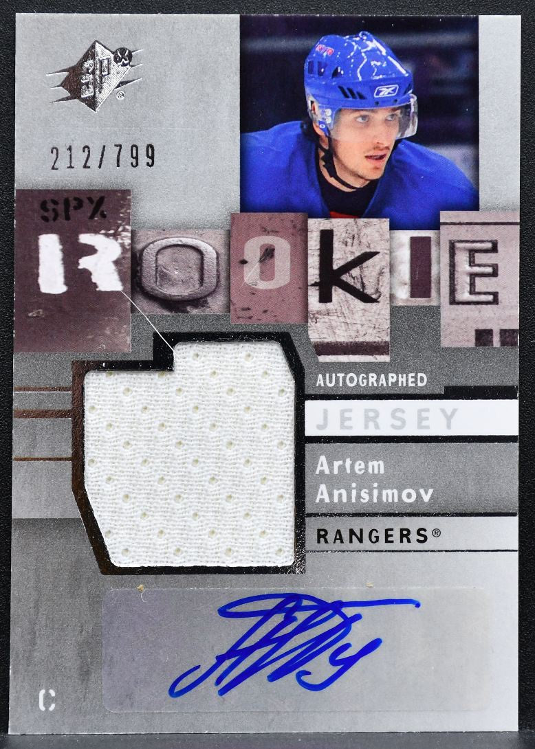 2009-10 SPx Rookie Auto Jersey Artem Anisimov Rangers RC Auto Jersey 4596