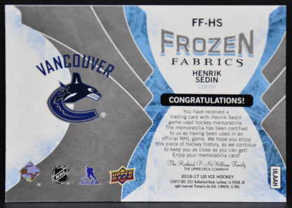 2016-17 Upper Deck ICE Frozen Fabrics Henrik Sedin FF-HS Canucks Jersey 3411