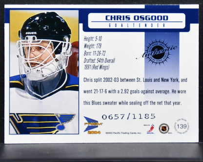 2003-04 Pacific Prism Jersey Chris Osgood St. Louis Blues 0657/1185 Jersey 1762