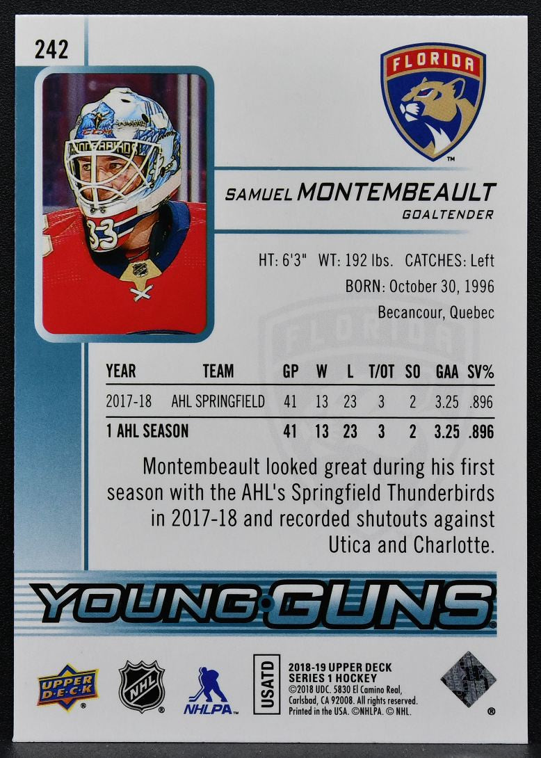 2018-19 Upper Deck Series 2 Young Guns Samuel Montembeault 242 RC 8241