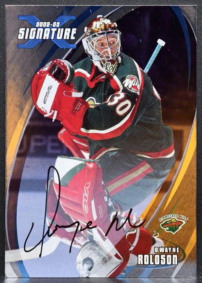 2002-03 Be a Player Signature Series Auto Dwayne Roloson 004 Wild Auto 9192