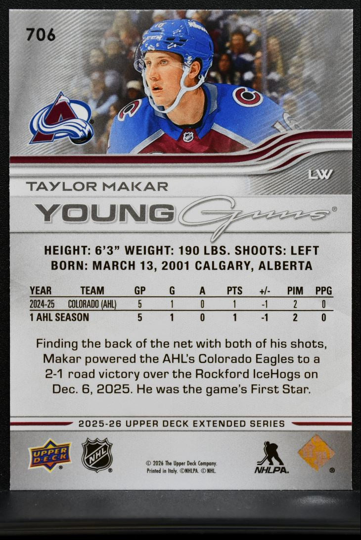 2025-26 Upper Deck Extended Series Young Guns Taylor Makar 706 Avalanche RC 7382
