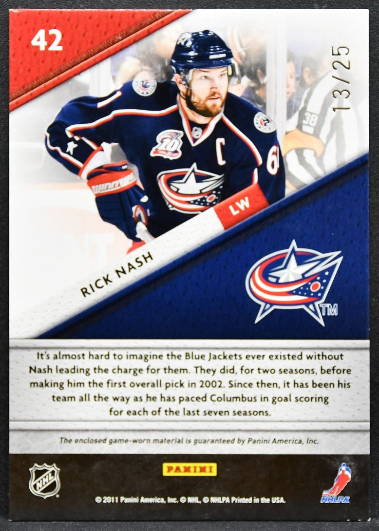 2011-12 Panini Certified Fabric of the Game Rick Nash Blue Jackets Jersey 3073