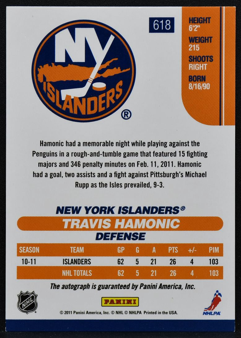 2010-11 Score Auto Hot RC and Traded Travis Hamonic 618 Islanders RC Auto 2285