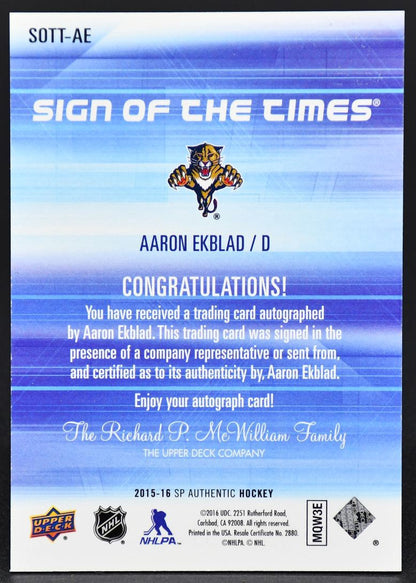 2015-16 SP Authentic Sign of the Times Aaron Ekblad SOTT-AE Auto
