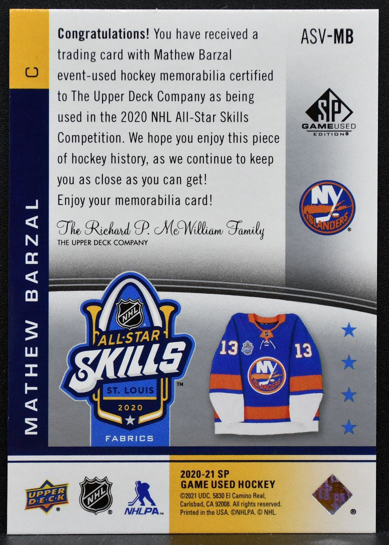 2020-21 SP Game Used 2020 NHL Barzal Jersey 3681
