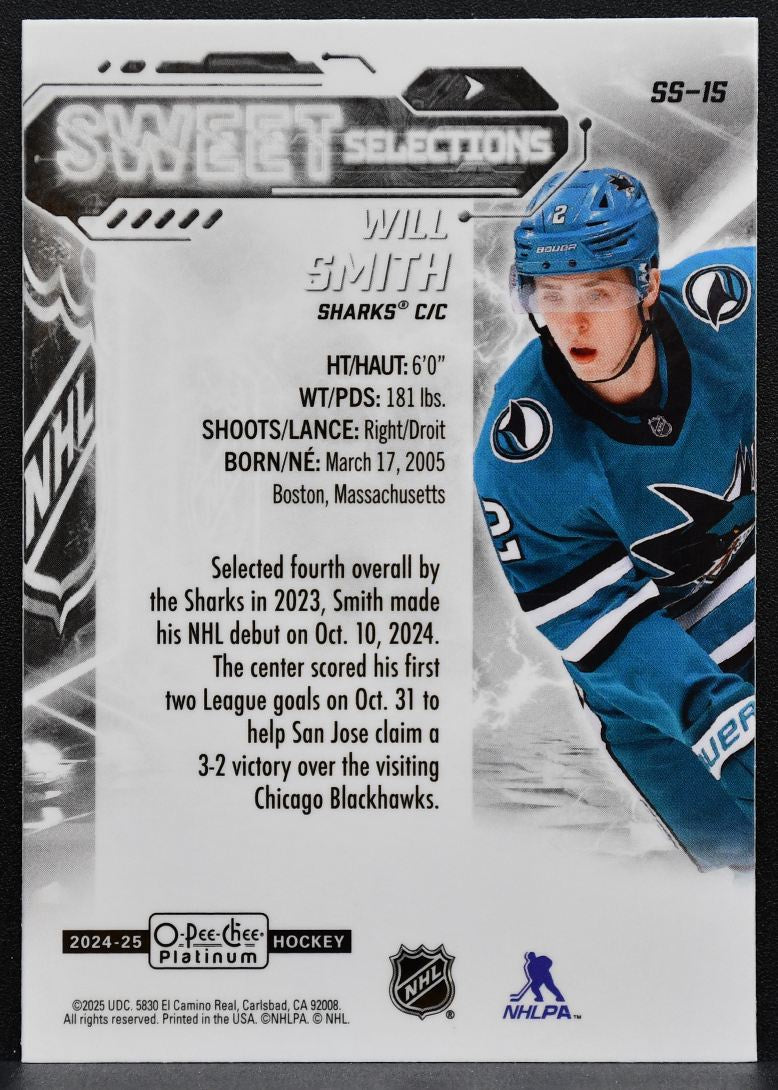 2024-25 O-Pee-Chee Platinum Sweet Selections Will Smith SS-15 Sharks RC 8105