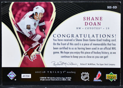 2007-08 UD Trilogy Honorary Swatches Shane Doan Phoenix Coyotes Jersey 8406
