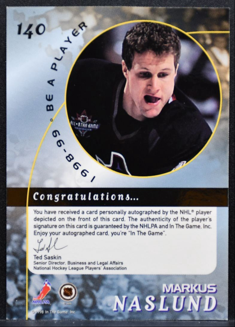 1998-99 Be a Player Autographs Markus Naslund 140 Vancouver Canucks Auto 9410
