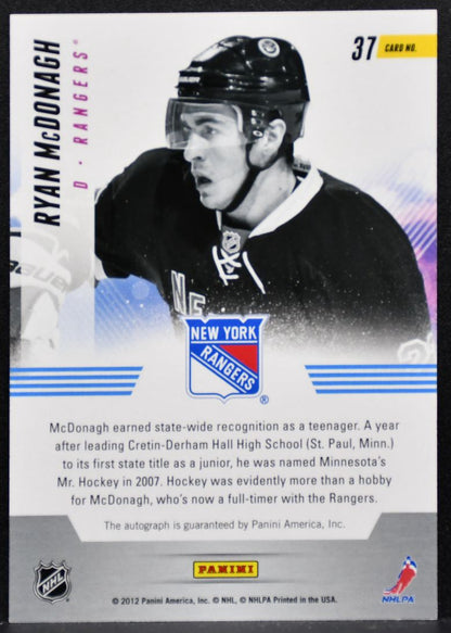 2011-12 Panini Titanium New Wave Autographs Ryan McDonagh 37 Rangers Auto 3333