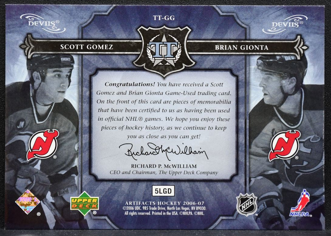 2006-07 UD Artifacts Tundra Tandems Red Scott Gomez/Brian Gionta Jersey 5871