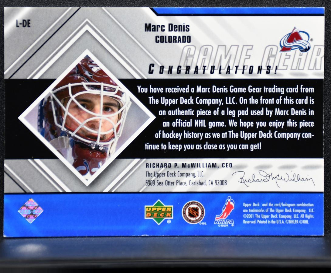 2000-01 UD Black Diamond Game Gear Marc Denis Goalie Pad 1060