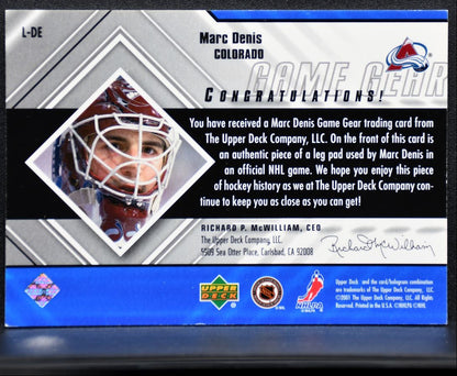 2000-01 UD Black Diamond Game Gear Marc Denis Goalie Pad 1060