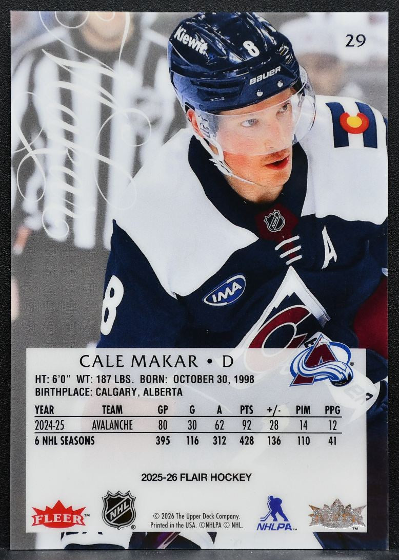 2025-26 Flair Cale Makar 29 Colorado Avalanche 2102