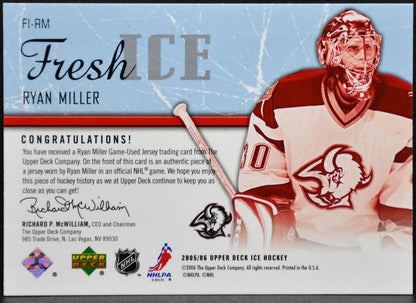 2005-06 Upper Deck Ice Fresh Jersey Ryan Miller FI-RM Buffalo Sabres Jersey 2423