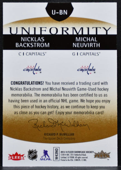 2013-14 Fleer Showcase Uniformity Backstrom/Neuvirth Capitals Jersey 8604