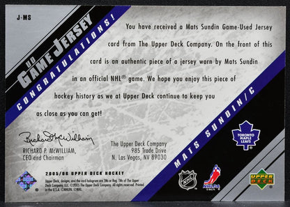 2005-06 Upper Deck UD Game Jersey Mats Sundin J-MS Maple Leafs Jersey 3476