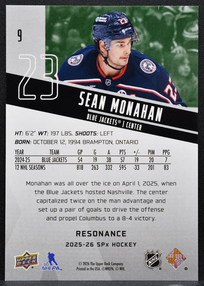 2025-26 SPx Resonance Sean Monahan 9 Columbus Blue Jackets 104/150 8204