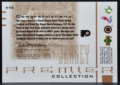 2001-02 UD Premier Collection Jersey Bronze Simon Gagne B-SG Flyers Jersey 4510