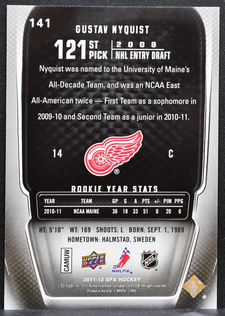 2011-12 SPx Rookie Gustav Nyquist 141 Detroit Red Wings RC 370/499 0474