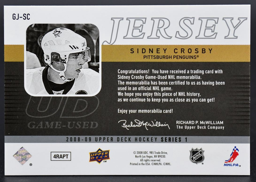 2008-09 UD Series 1 UD Game Jersey Sidney Crosby GJ-SC Jersey