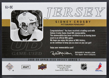 2008-09 UD Series 1 UD Game Jersey Sidney Crosby GJ-SC Jersey