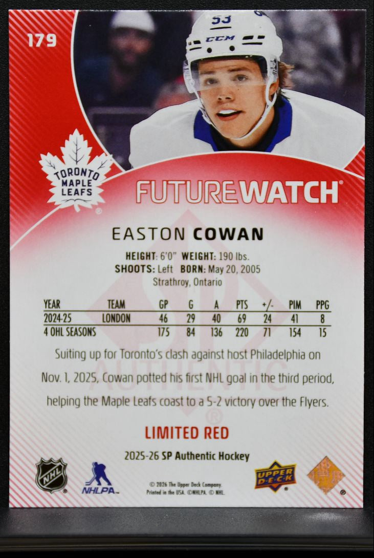 2025-26 SP Authentic Future Watch Limited Red Easton Cowan Maple Leafs RC 8143