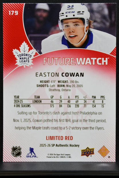 2025-26 SP Authentic Future Watch Limited Red Easton Cowan Maple Leafs RC 8143