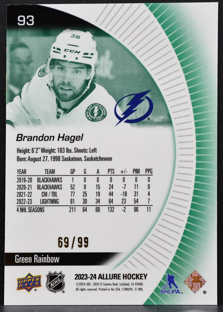 2023-24 Upper Deck Allure Green Rainbow Brandon Hagel 93 Lightning 69/99 6892