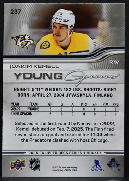 2025-26 Upper Deck Series 1 Young Guns Joakim Kemell 237 Nashville Predators RC 9669