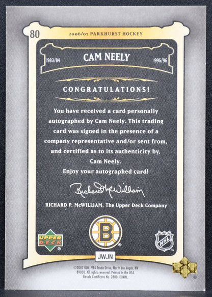 2006-07 Parkhurst Autographs Cam Neely 80 Boston Bruins Auto 1029