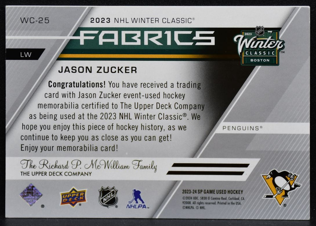 2023-24 SP Game Used 2023 Winter Classic Fabrics Zucker Penguins Jersey 5248