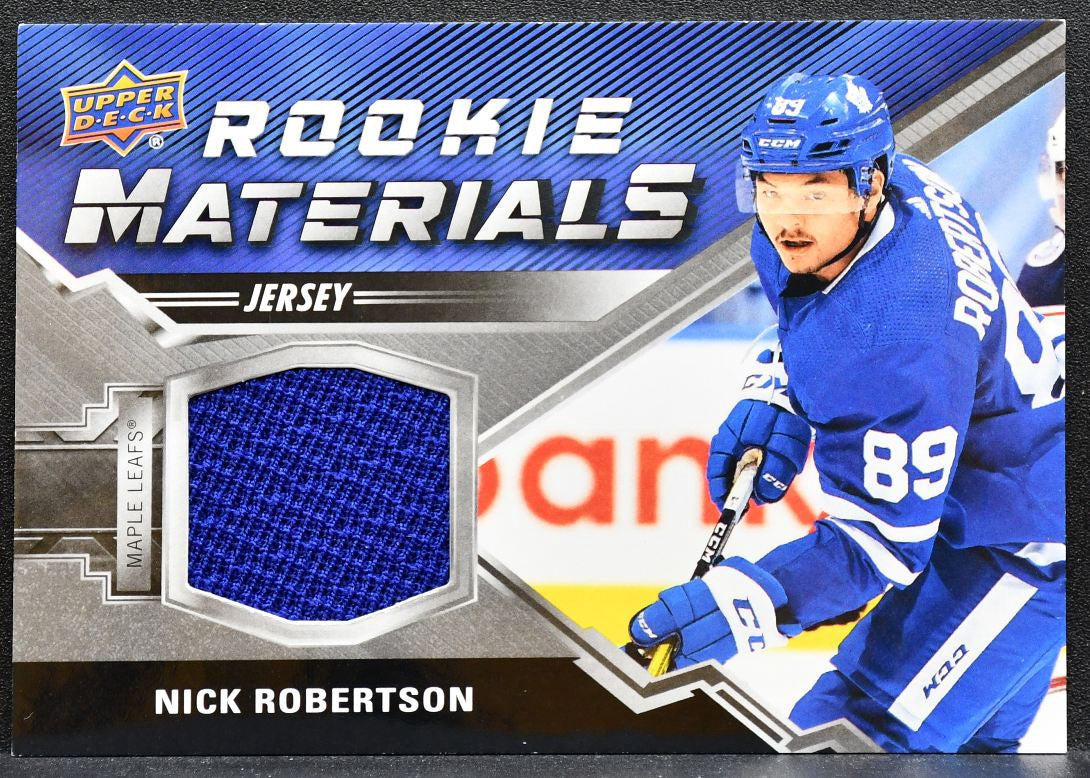 2020-21 UD Series 2 Rookie Materials Nick Robertson Maple Leafs RC Jersey 0826