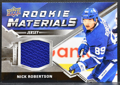 2020-21 UD Series 2 Rookie Materials Nick Robertson Maple Leafs RC Jersey 0826