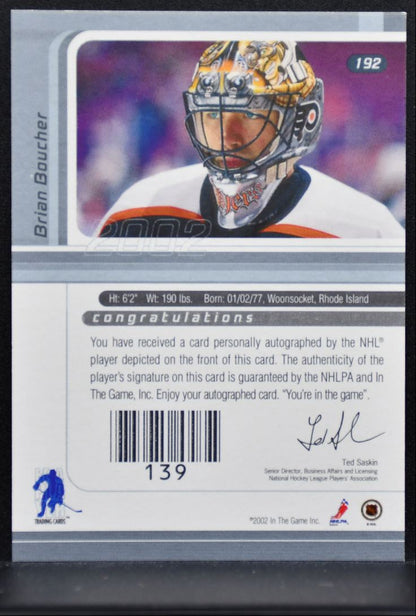 2001-02 In The Game Signature Series Auto Brian Boucher 192 Flyers Auto 2875