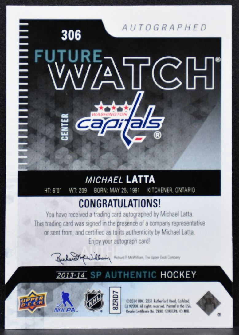 2013-14 SP Authentic Future Watch Auto Michael Latta RC Auto 319/999 3074