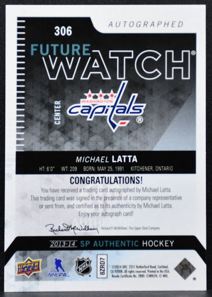 2013-14 SP Authentic Future Watch Auto Michael Latta RC Auto 319/999 3074