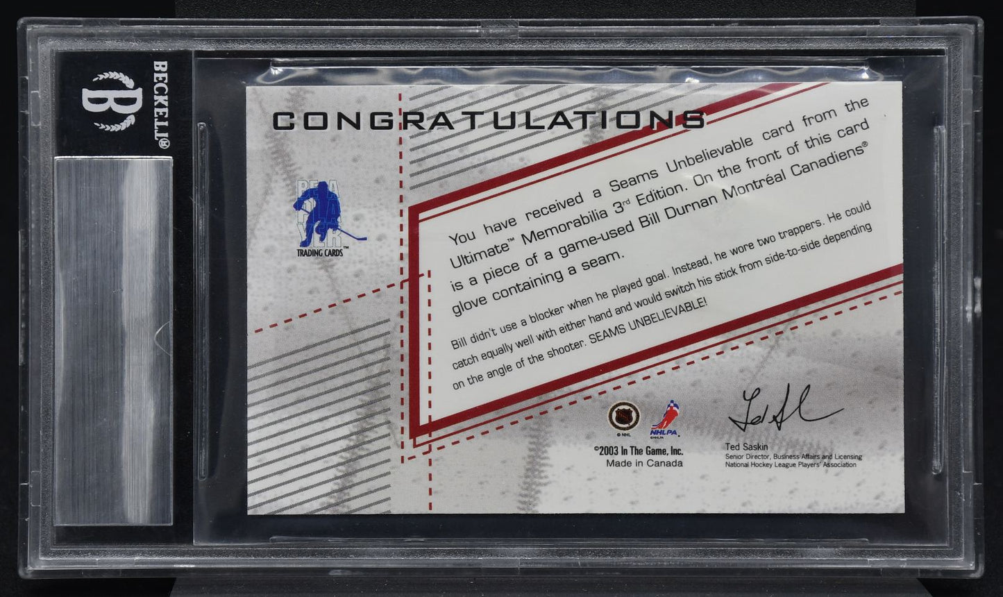 2002-03 In The Game Be A Player Ultimate Memorabillia Durnan Glove 2231