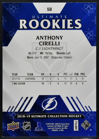 2018-19 Upper Deck Ultimate Collection Rookies Anthony Cirelli RC 196/299 7695