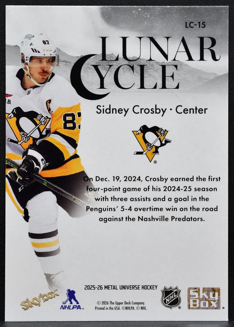 2025-26 SkyBox Metal Universe Lunar Cycle Sidney Crosby LC-15 Penguins 9744