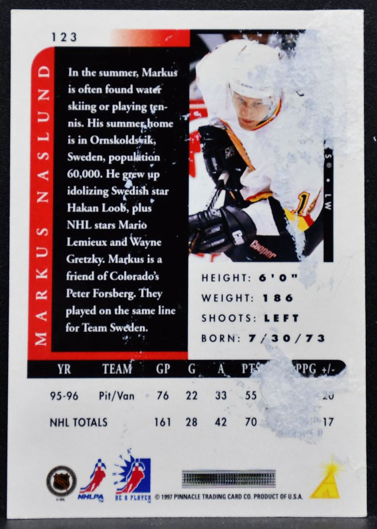 1996-97 Pinnacle Be a Player Autographs Markus Naslund 123 Canucks Auto 3869